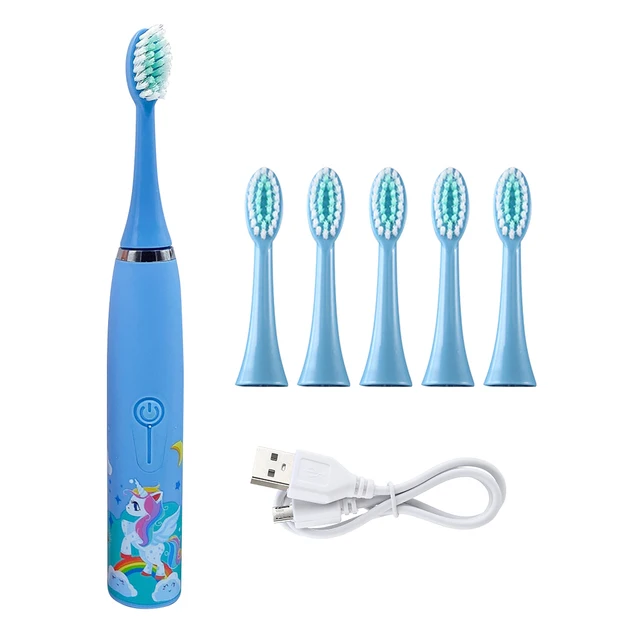 Electric Toothbrush Kids with 5 Brush Heads for Girls Boys Children Age 3-15 Extra Soft Sonic 2 Mins Timer 4