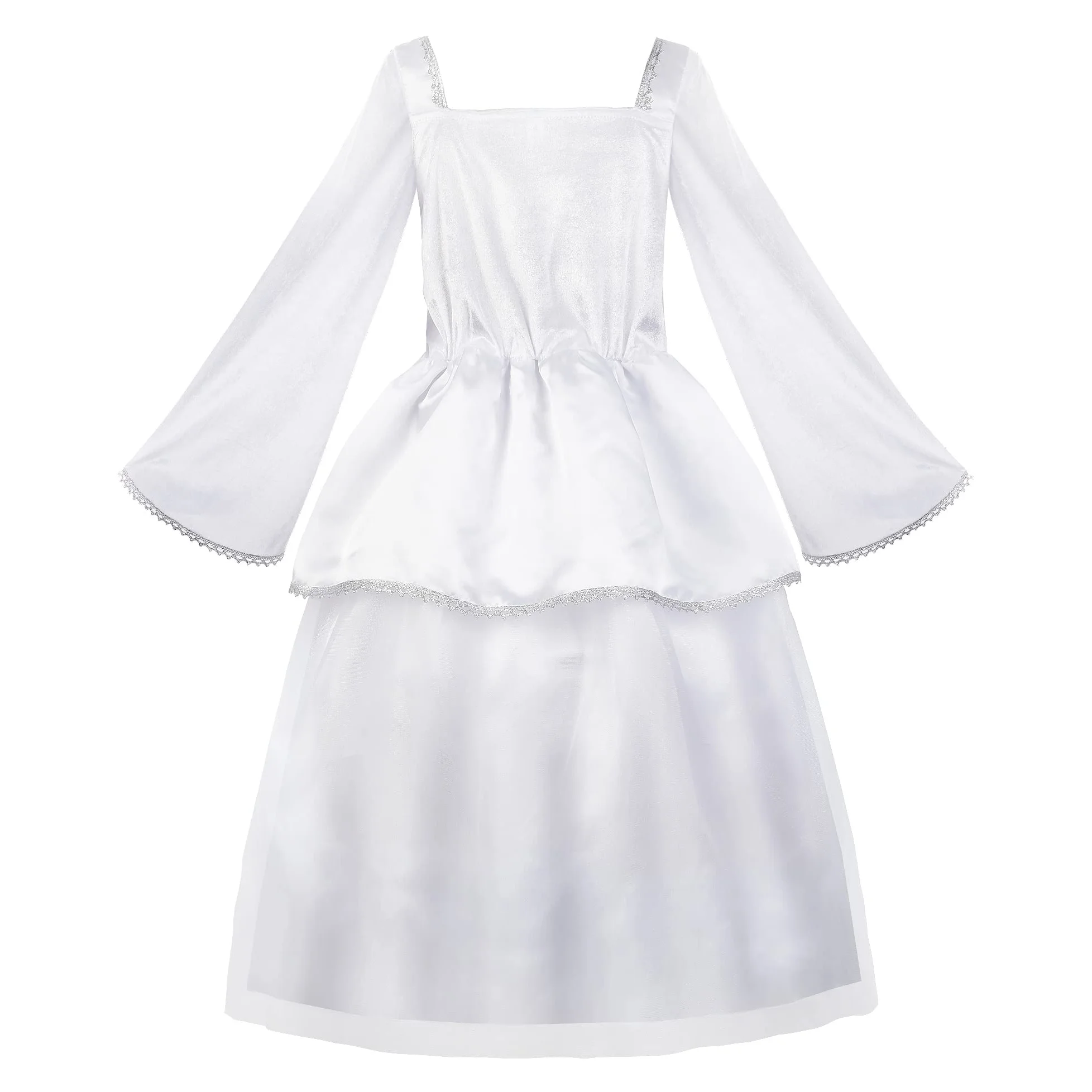 Halloween Girls Angel Costume for Kids White Fancy Princess Tulle Dress Halloween Party Angel Dress with Wings and Halo