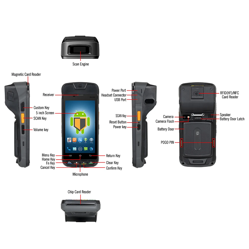 Оптом I9000S Android емкостный сенсорный экран POS ручной умный POS-терминал с WIFI BT сканер