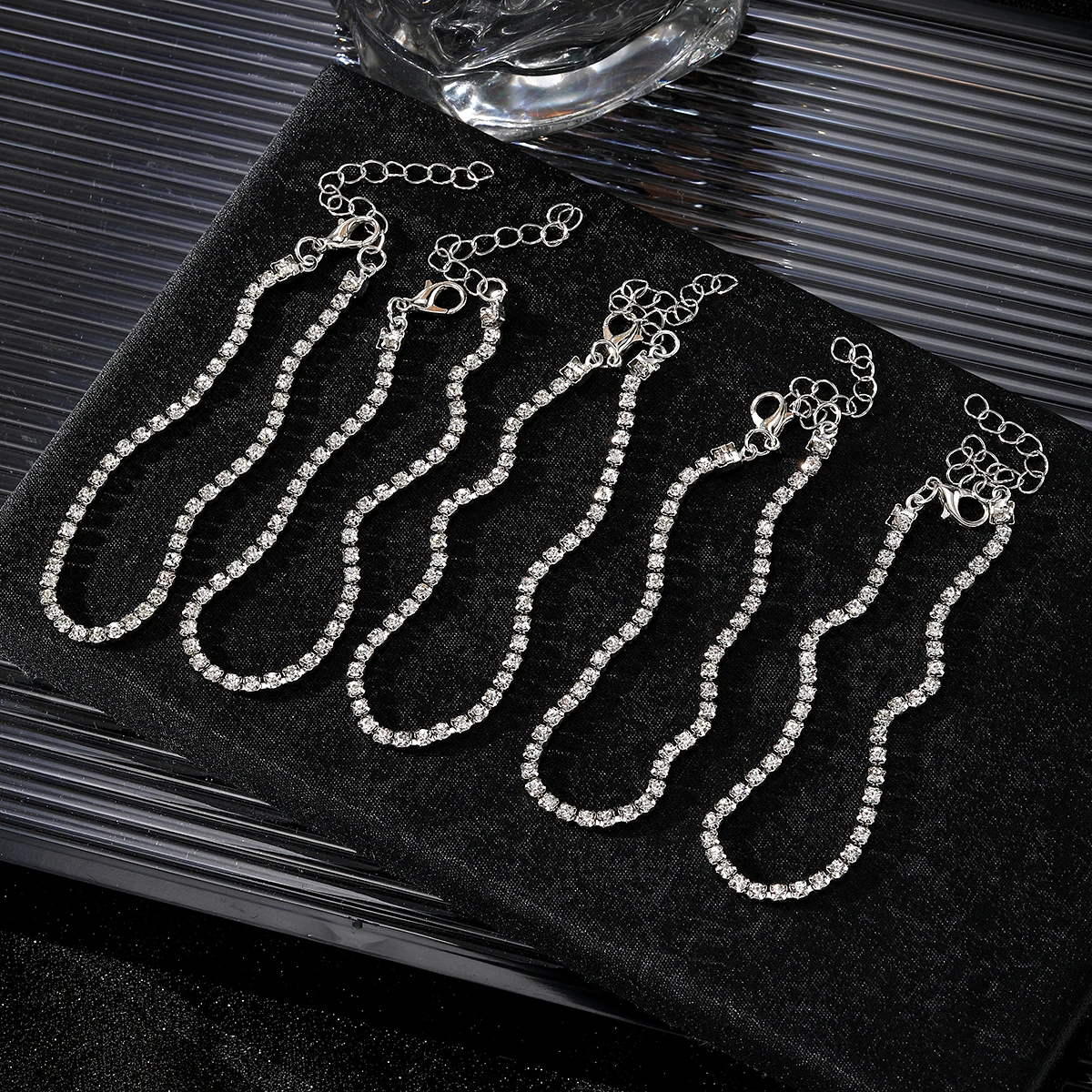 NewTrendy Full Diamond Bling Dainty Tennis Chain Bracelet Set For Women Jewelry Gift Square Crystal Rhinestone Bracelet