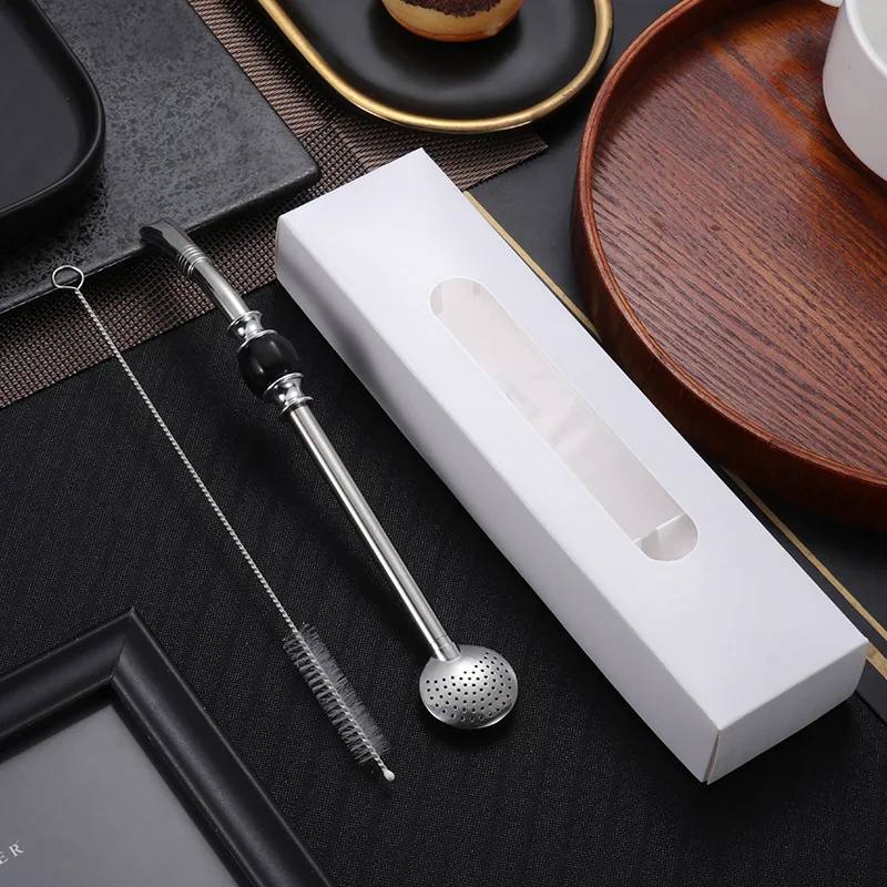 Высококачественные металлические соломинки 304 нержавеющей стали съемные соломенные ложки Yerba Mate с кисточкой в подарочной коробке
