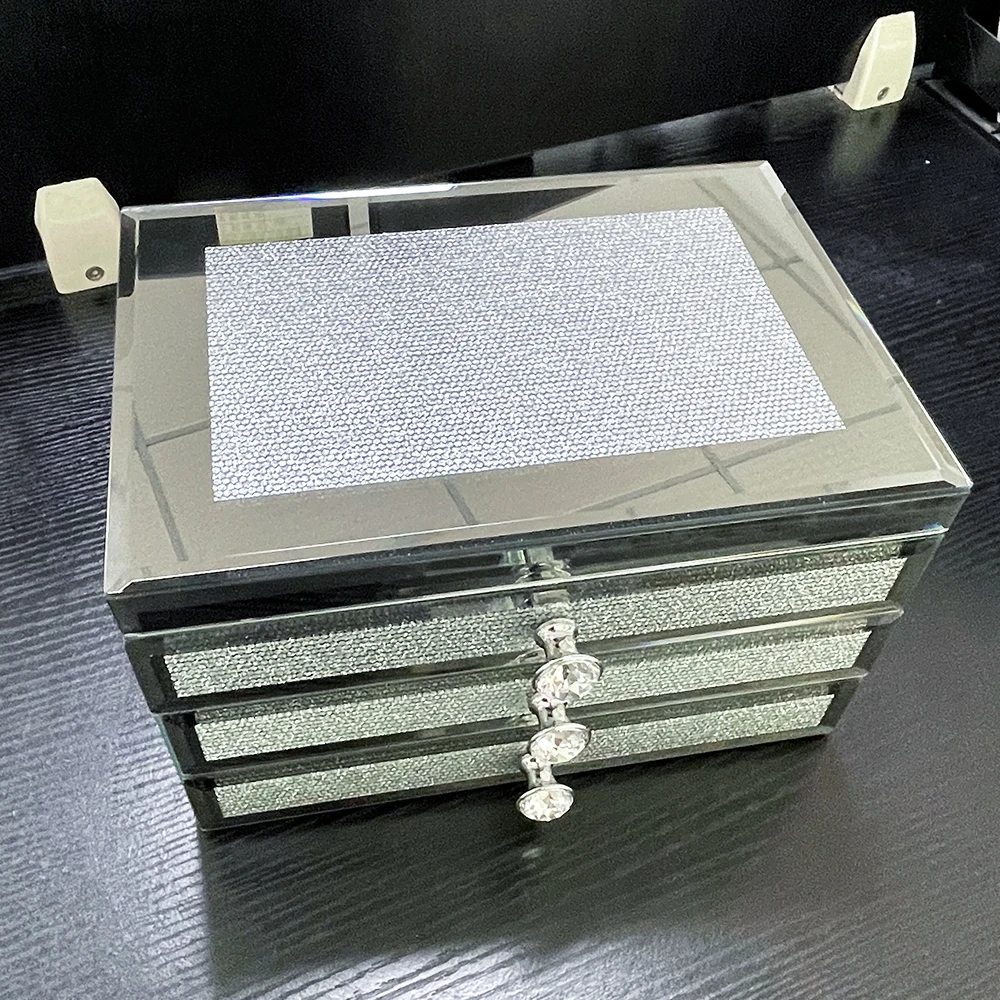 Mirror glass jewelry box three silver flash diamond bedroom necklace simple high-end large-capacity jewelry organizer Wholesale
