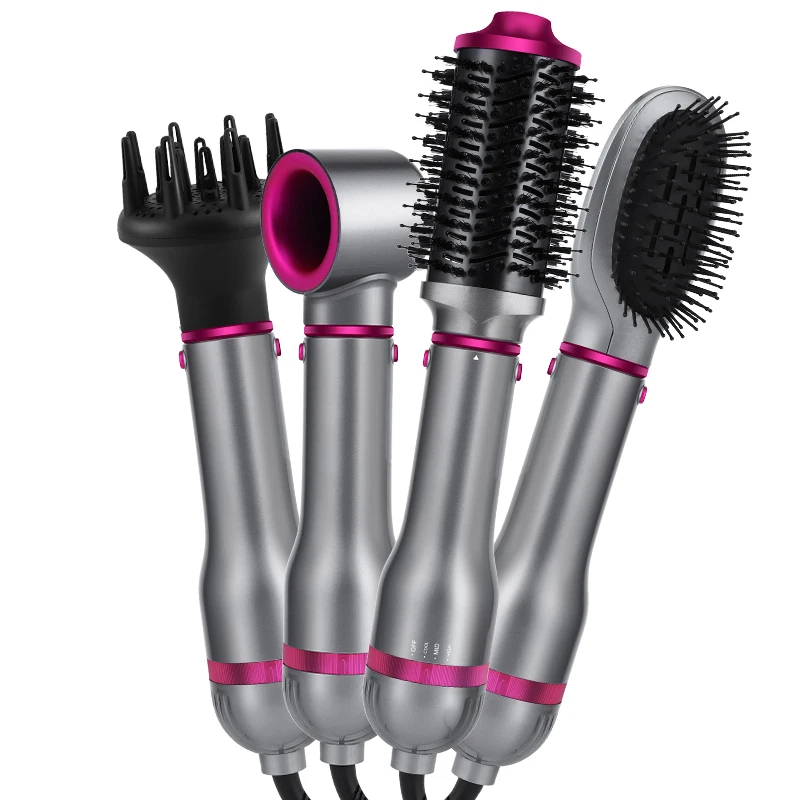 RESUXI 2339 Hot Air Brush Portable Interchangeable Negative Ion 4 Brush Heads Curling Straightening Dryer Brush