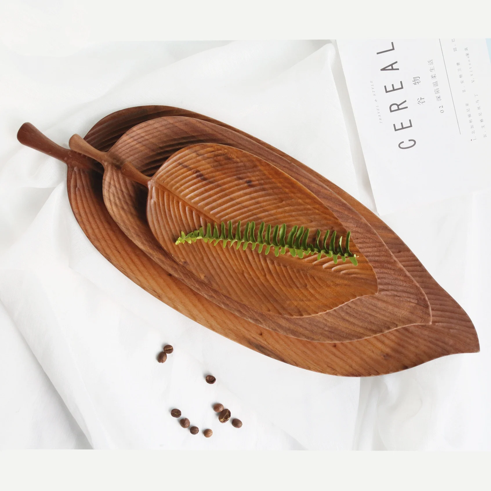 Large Size Wooden Creative Leaf Tray  For Party