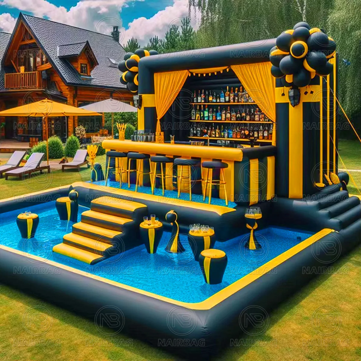 New Inflatable Floating Water Pool Bars Backyard Party Leisure Platform Air Bar Inflatable Swimming Pool Pub Bar with Seats Sets