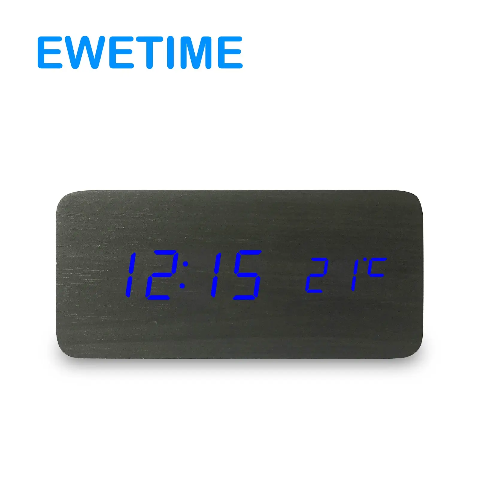 EWETIME Desk Clocks Radio Digital LED Wooden KOREAN Solar Square Modern Anniversary 3 Alarms for Everyday CE ROHS Black, Wood