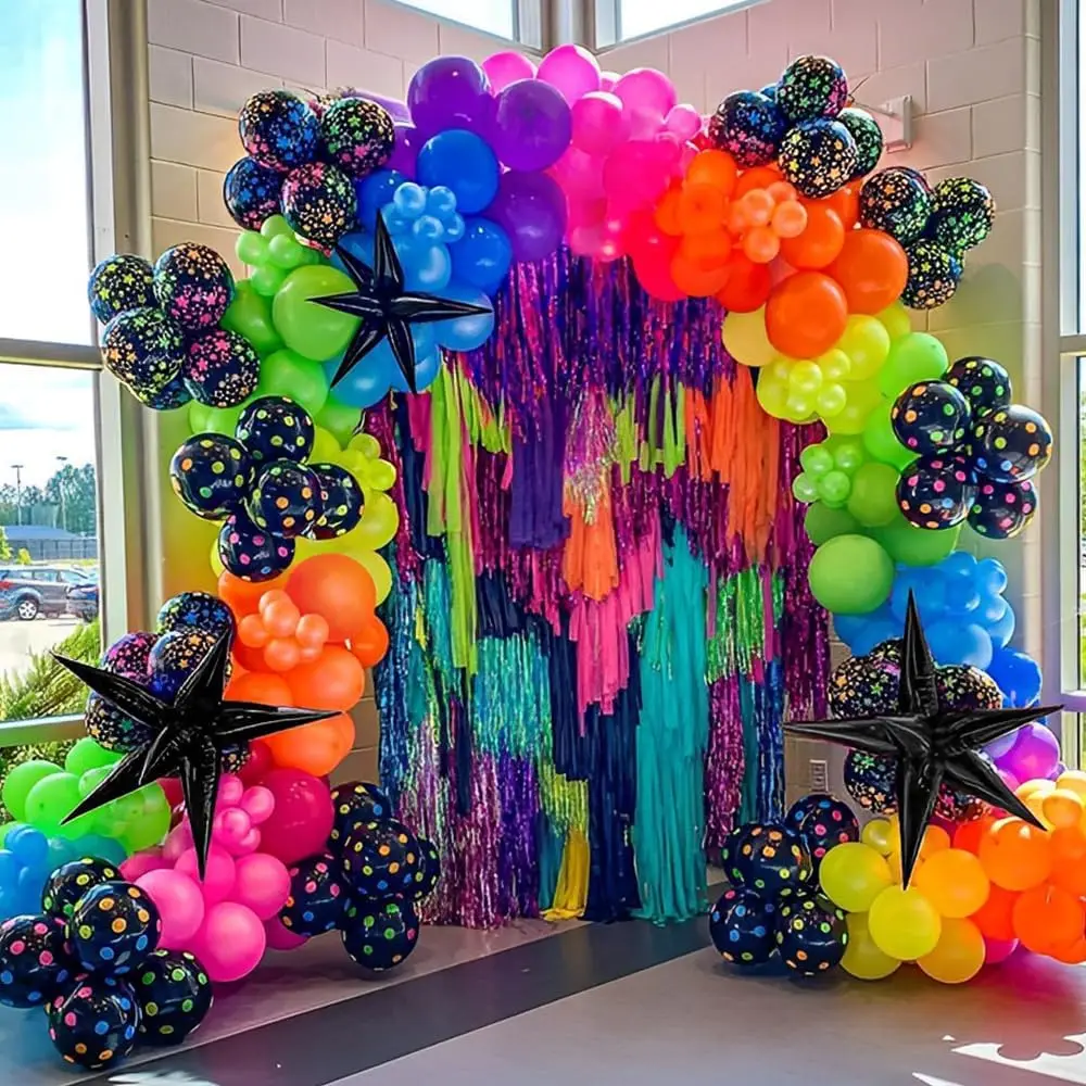 Neon Luminous Fluorescent Rainbow Balloon Arch Garland Kit for Glow in the Dark Party Back to 80s 90s Disco Party Decor