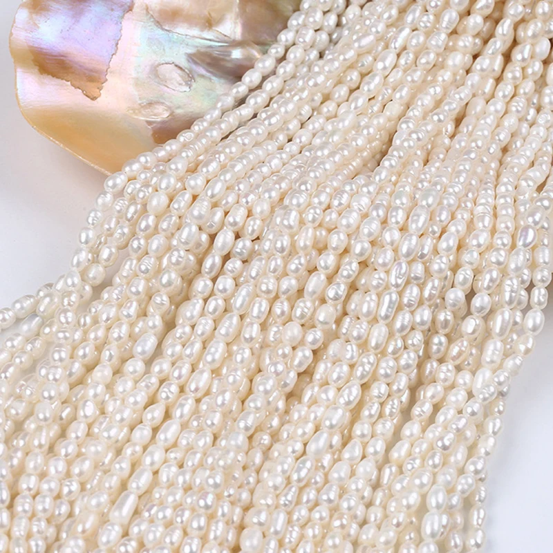 3-4mm AAA AA A natural white tiny loose pearls beads real freshwater rice pearl strand perlas sueltas arroz pearly pearls