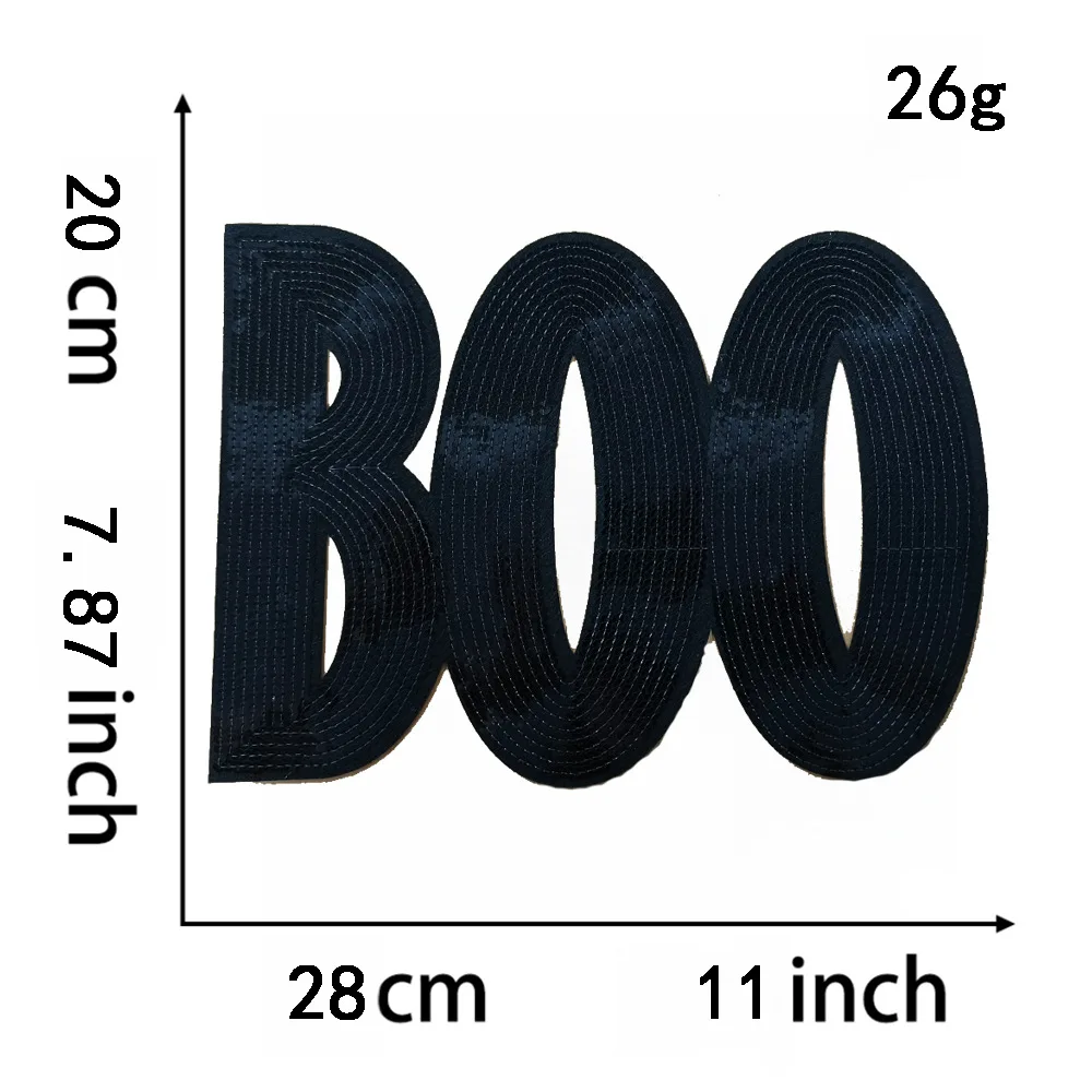 BOO Sequin Embroidered patches DIY Big Halloween BOO sequin Badge Patches Clothing Cute Patch