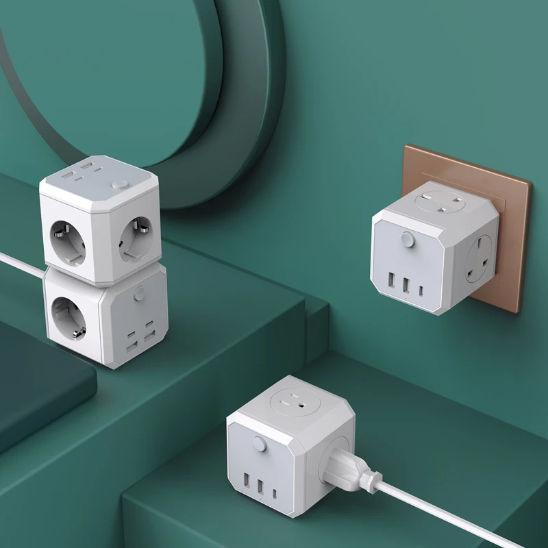 
4000W Power Cube Socket with 3 USB Ports,4 Way Sockets Outlet,Power Sockets with 1.8M Extension Cord Power Adapter 