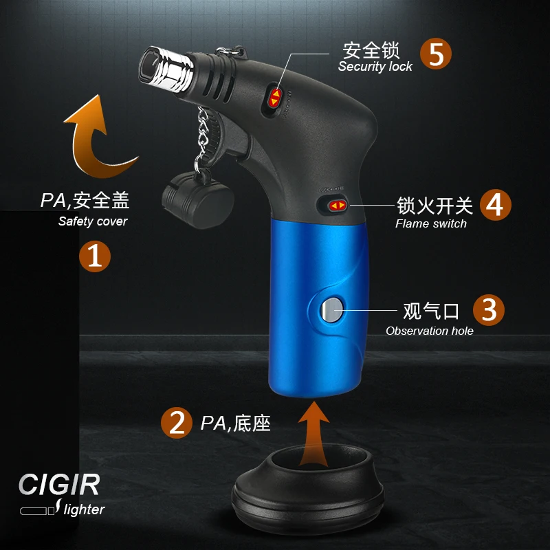 Double Fire Kitchen Torch Lighter  with Safety Lock and Adjustable Flame for Desserts,BBQ  and cigar
