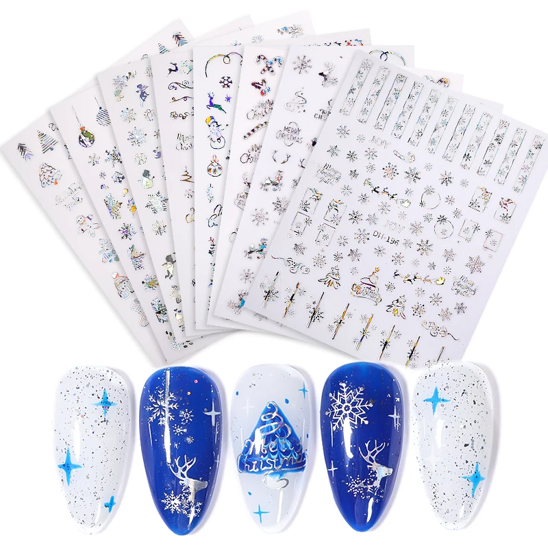 Snowflake 3D Nail Sticker Pumpkin Nail Stickers Laser Effect Gold Silver Christmas Fashionable Nail Beauty Products