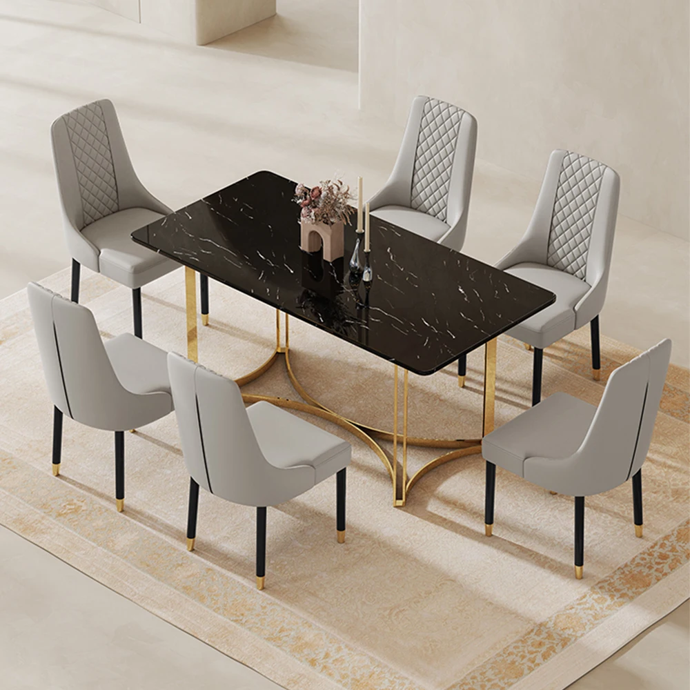 Luxury Nordic European Modern Design Black Marble 4 Seater Dining Table Set 6 Chairs Console Corner Dining Room Sets Furniture