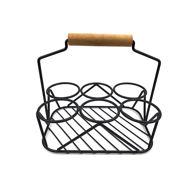 hot sale 6 Pack Beer Carrier Bottle Carrier Metal Wine Bottle Carrier With Wooden Handle