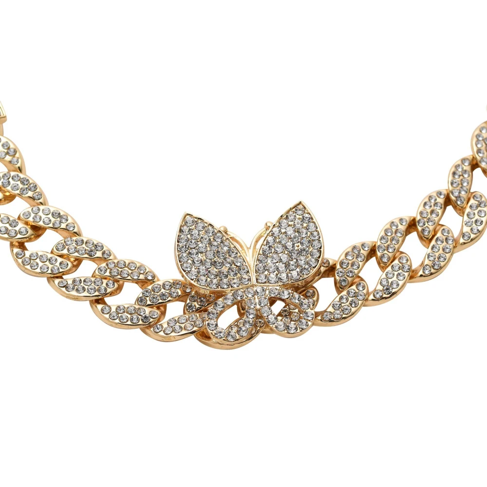 Ice Out Women Men Jewelry Custom Choker Gold Plated Chunky Necklace Diamond butterfly Chain