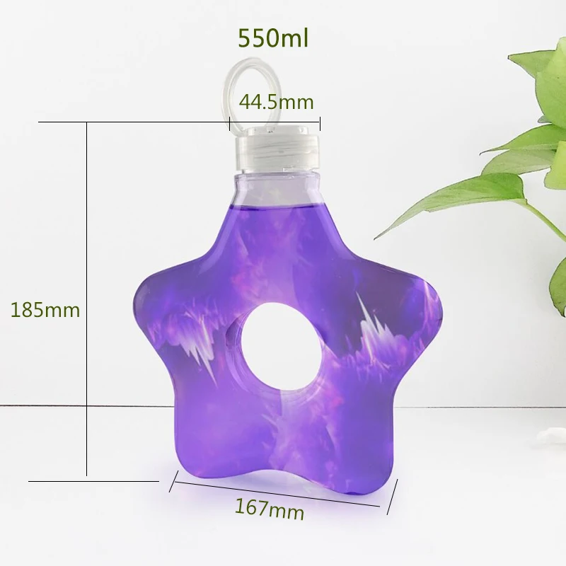 Bottle King Hot sales 500ml New Design Five-pointed Star Shape Plastic Juice Bottle beverage juice bottle with lid