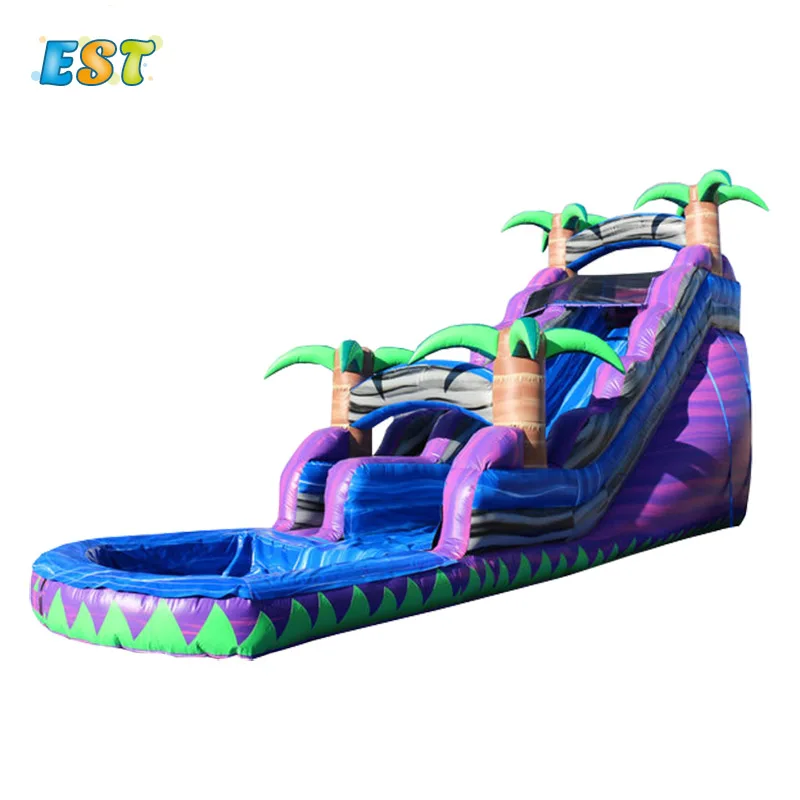 
High quality purple tropical water slide party monster inflatables palm tree slide with pool for sale  (1600240950495)