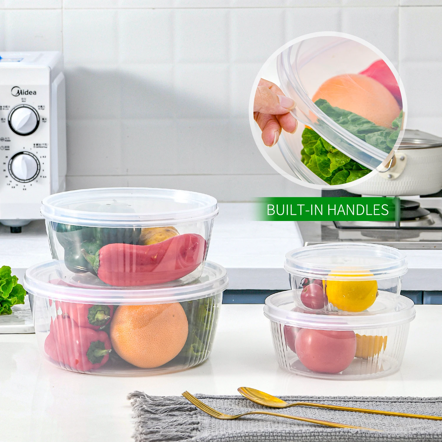 4pcs/set Airtight Lock Plastic Round Food Storage Container With Lid Best seller clear plastic round food container box set