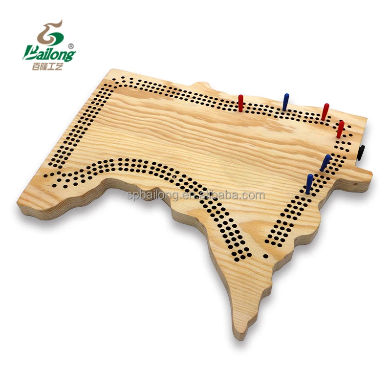 Natural pine wood Minnesota USA state map shape customized wood cribbage board game
