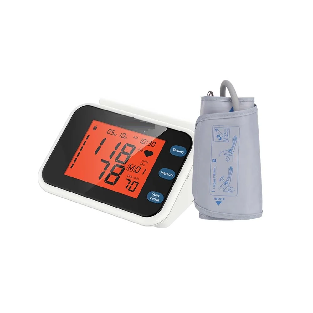 Healthcare products easy one touch operate large LCD display digital arm blood pressure monitor with WHO indicator