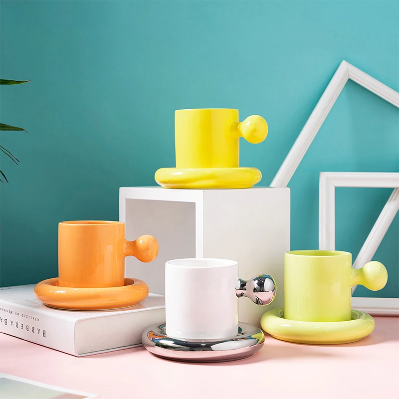 Hot selling custom colors household office coffee cups afternoon tea ceramic cup saucer set