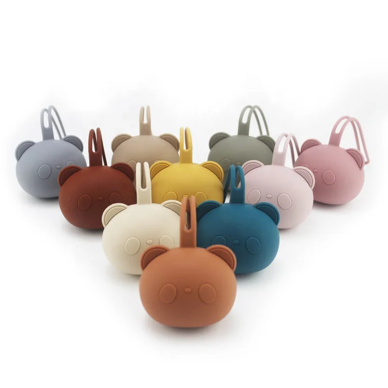 MU 2023 hot sale New Design BPA free Silicone Teether Ring panda baby pacifier holder pacifier clip pacifier storage box