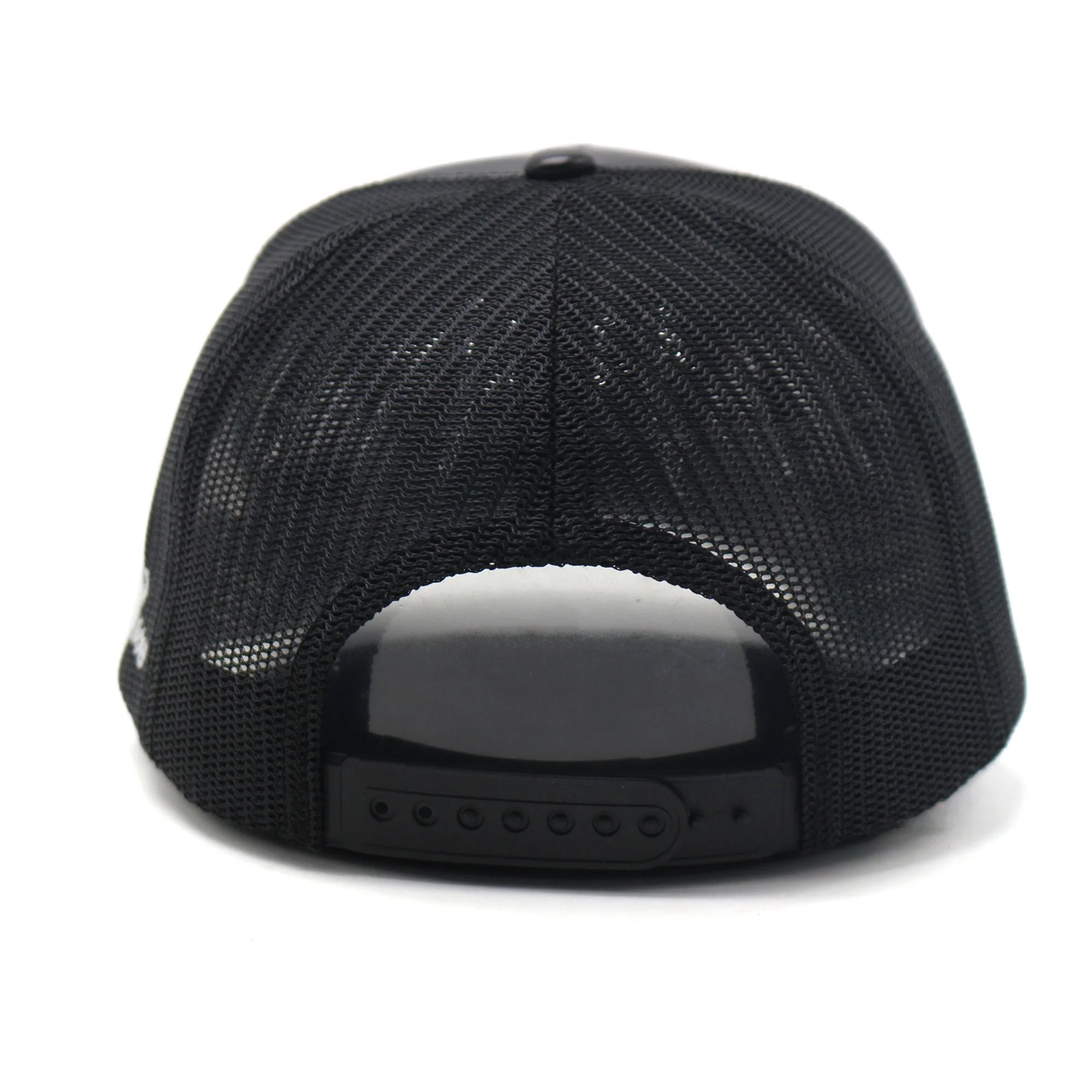 5 panel black leather mesh trucker hats with custom embroidery logo