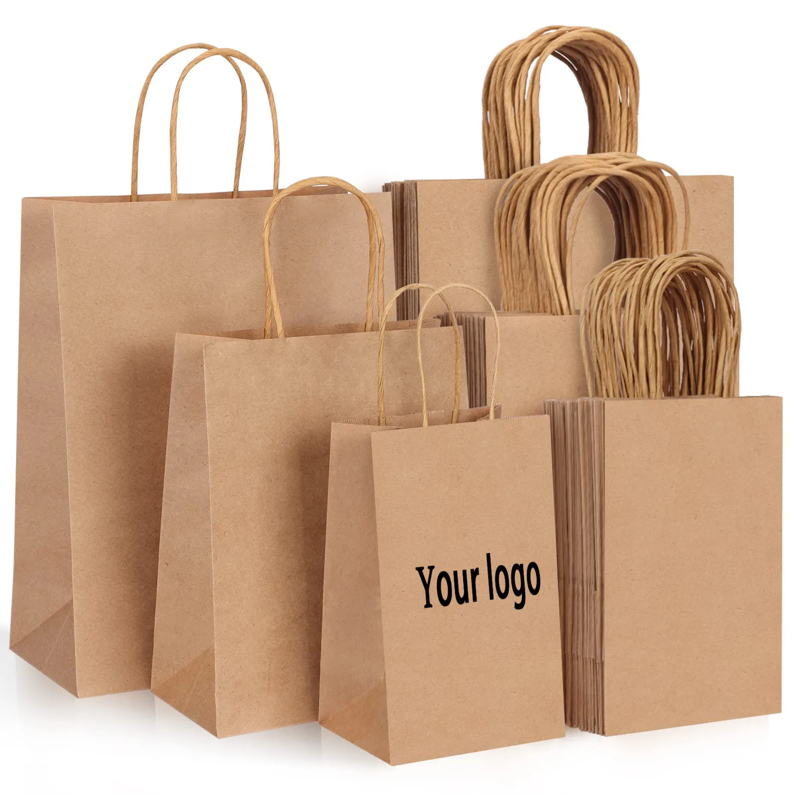 Wholesale biodegradable Cheap Kraft Paper With Handle Shop Gift Shopping Packaging Bag Custom Gift Paper Bag  With Your Own Logo