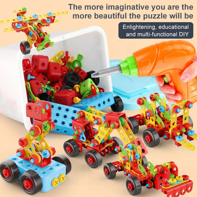 Child Screw Toys Electric Drill Tool Box Diy Develop Creative Building Block Boys Educational Building Block Nut Assembly Toys