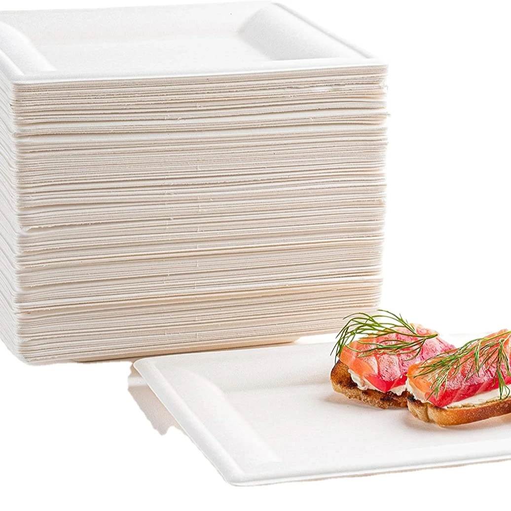 Биоразлагаемые квадратные Натуральные сахарные тростниковые сливы, одноразовые биоразлагаемые пластины