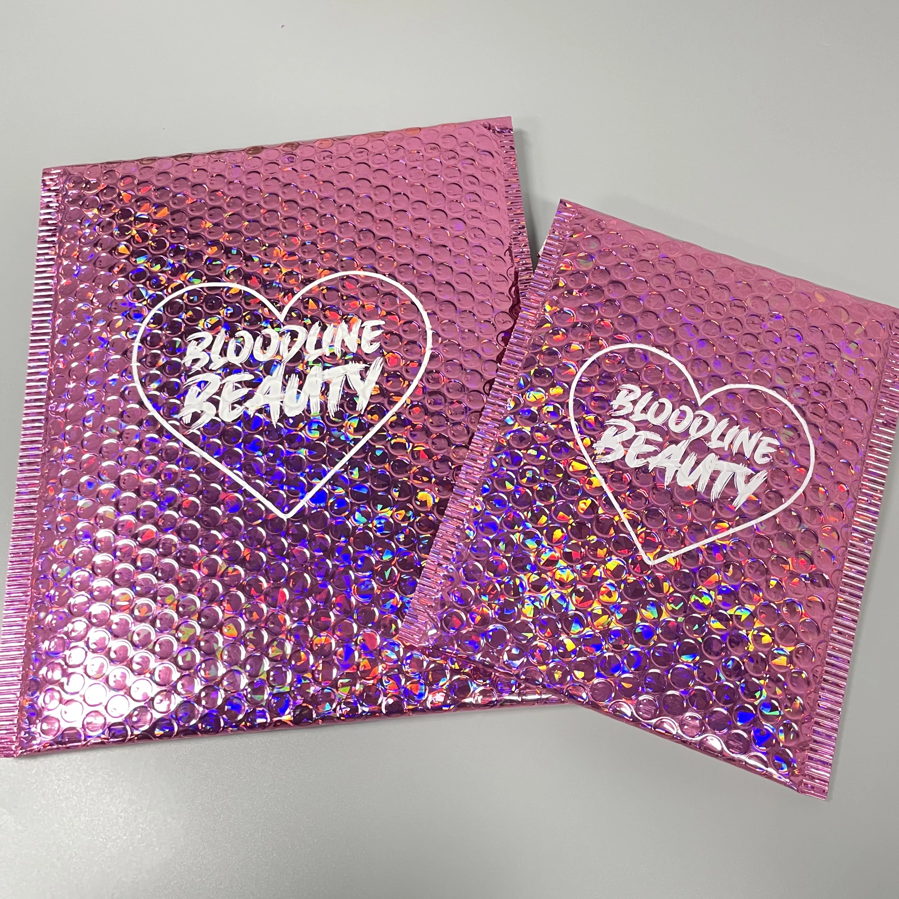 Custom Logo PINK ROSE GOLD Holographic Waterproof Shipping Mailing Bag For Clothes/Cosmetic Packaging