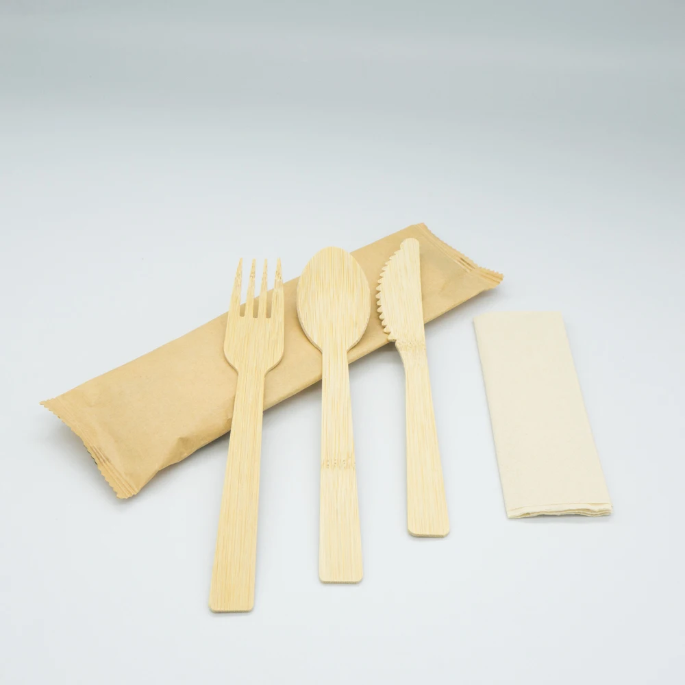 Hot sale personalized wholesale bamboo spoons forks knives flatwear/cutlery set for one use