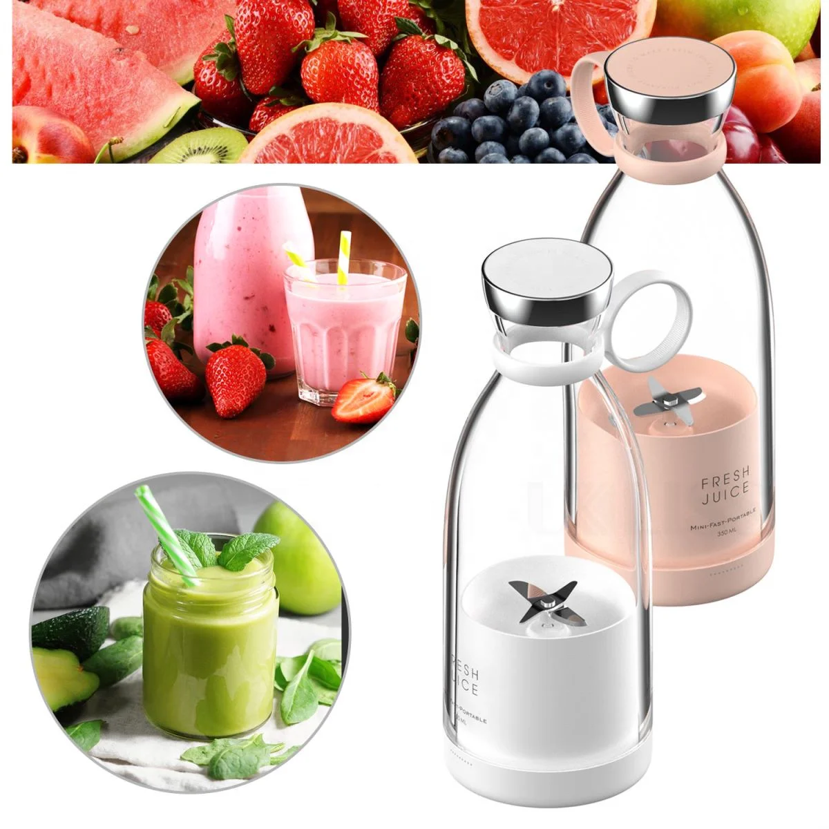 AHLC Christmas Gift Hot Selling Outdoor Portable 4 Blades USB Rechargeable Fruit Milk Smoothie Orange Grinder Juice Extractor