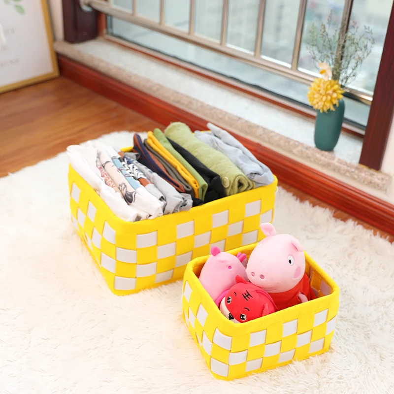 home storage organization Foldable Felt Storage Boxes with Handle Woven Storage container Rectangular Baskets and felt organizer