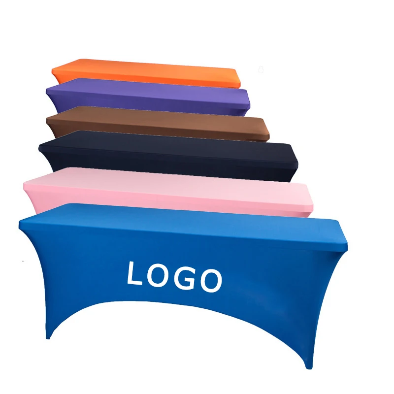 Custom rectangle black polyester 6ft stretch fitted spandex table cloths banquet party wedding tablecloths