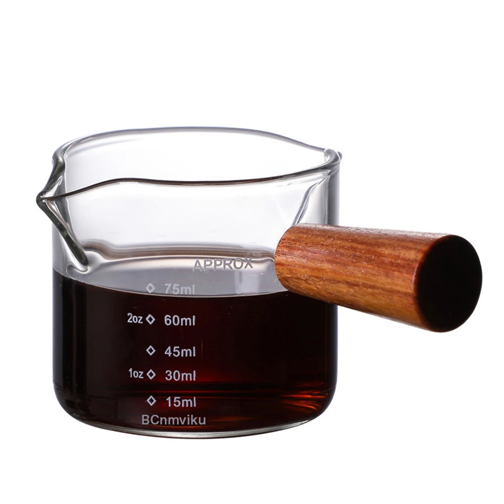 100ml Measuring Glass Coffee Gups with Wooden Handle Multi Color Measuring Cups and Spoons