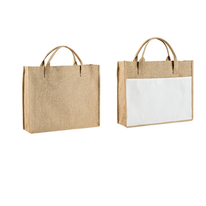Wholesale Promotion Linen Hessian Hemp Jute Grocery Shopping Burlap Beach Tote Bag with pocket Custom Sublimation jute bag