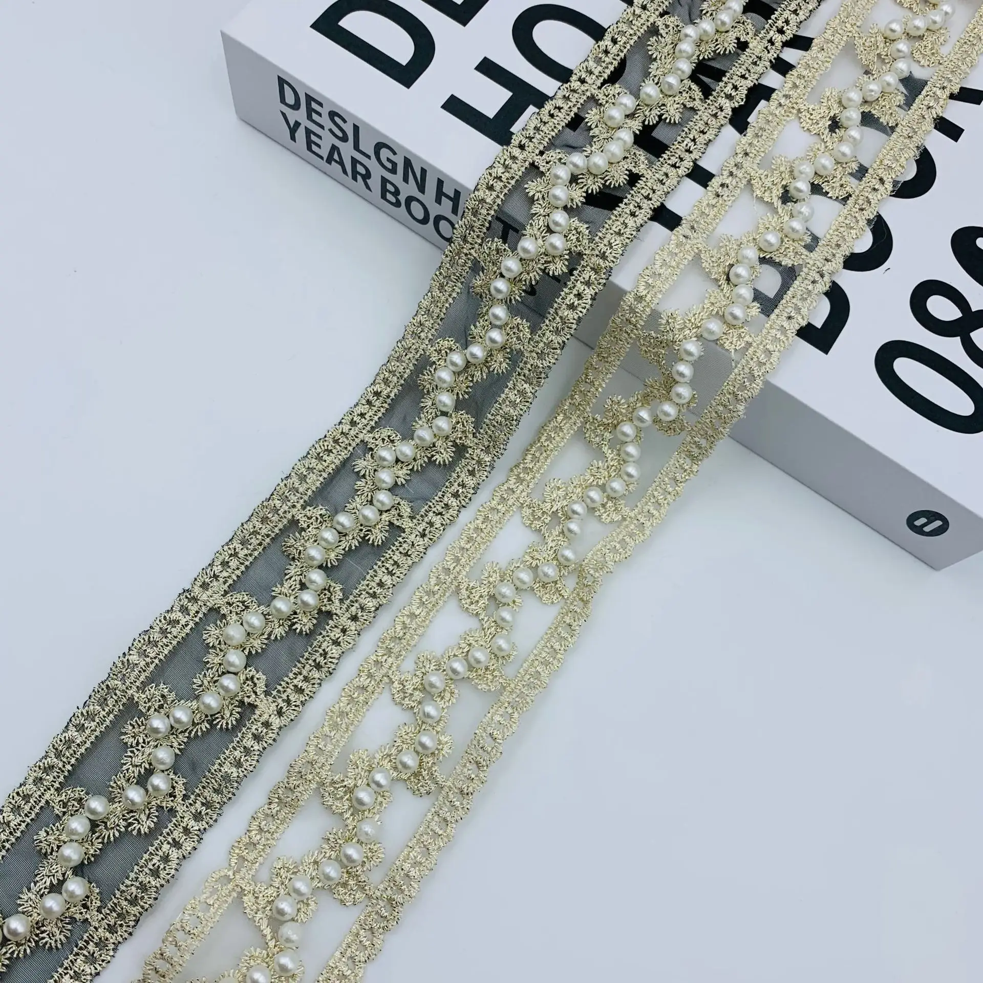 Decorative sequin embroidery Organza lace fabric trimming for wedding dress fabric