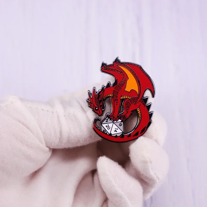 Hard Enamel Pins Fun Card Game Lapel Pin Dice Dragons Cat Badge Cartoon Animals Jewelry for Clothes Backpack Gifts for Game Fans