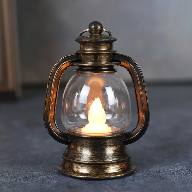 Factory Retro small oil lamp LED portable small lantern antique kerosene Night Light for home garden decoration