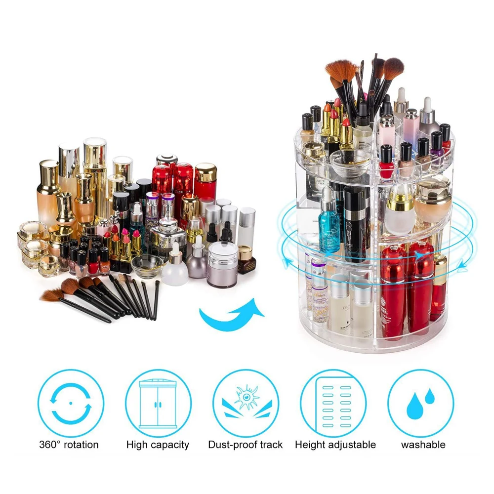 Cosmetic Storage Box 360 Rotating Makeup Organizer Lipstick Makeup Brush Holder