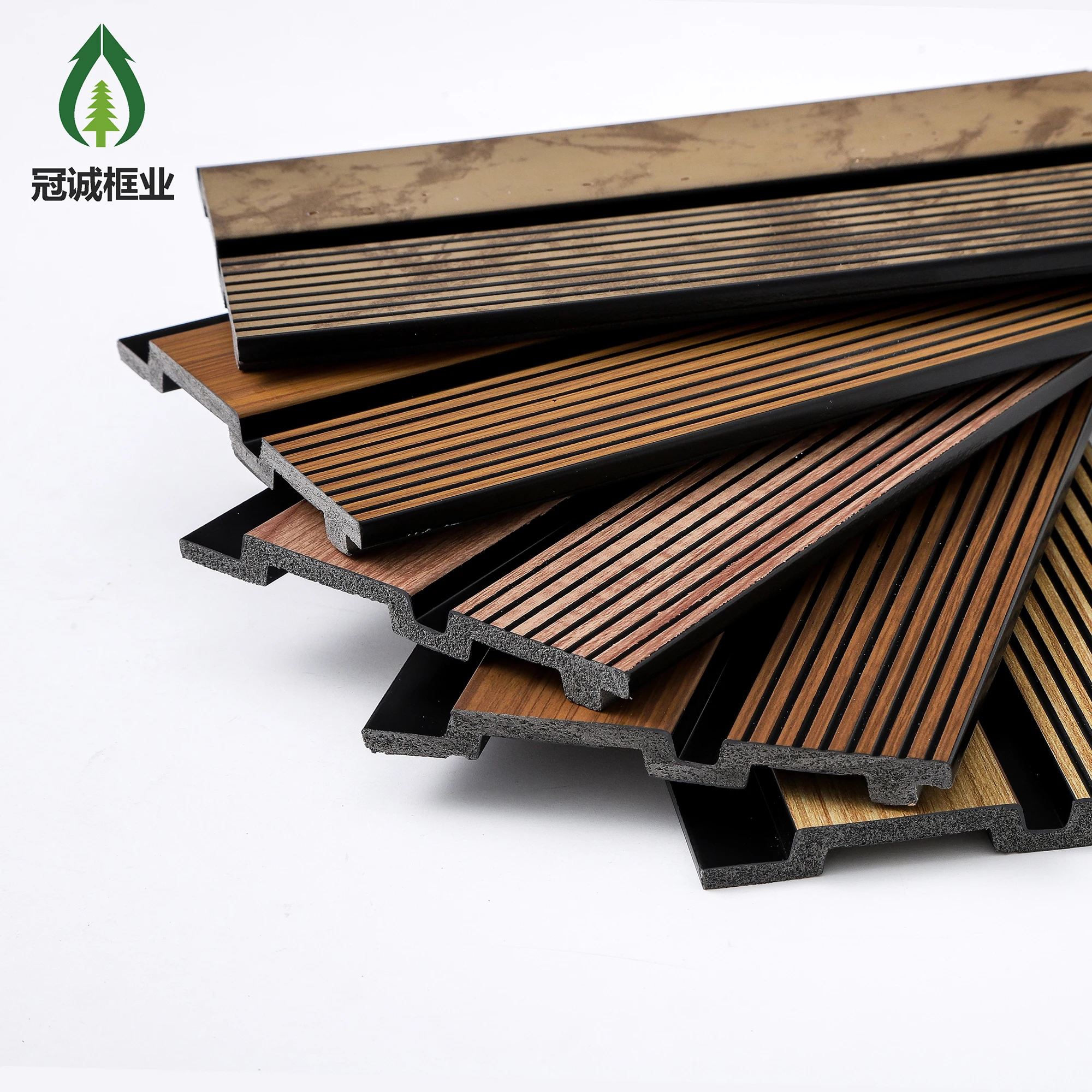 High Quality Customized Modern 3d Gold Line Luxury Design Waterproof Fluted Wood Slat Ps Interior Wall Panel For Indoor Decor