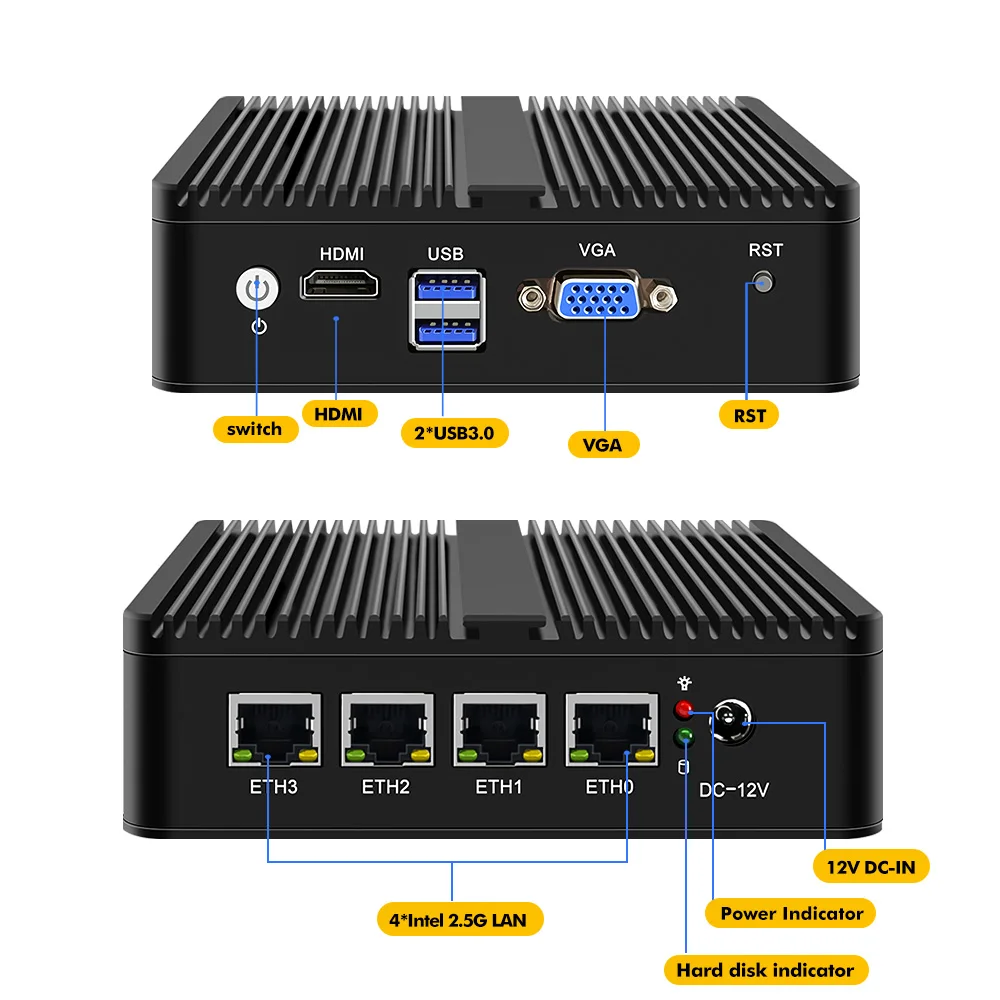 Мини-роутер J4125 без вентилятора 2 5 ГГц 4 * i225 I226 2.5GbE Nics pfSense