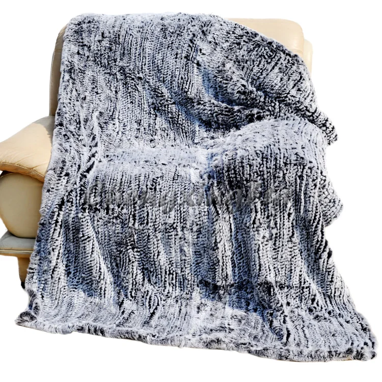 CX-D-92C Classic European and American Plush Genuine Rex Rabbit Fur Blanket