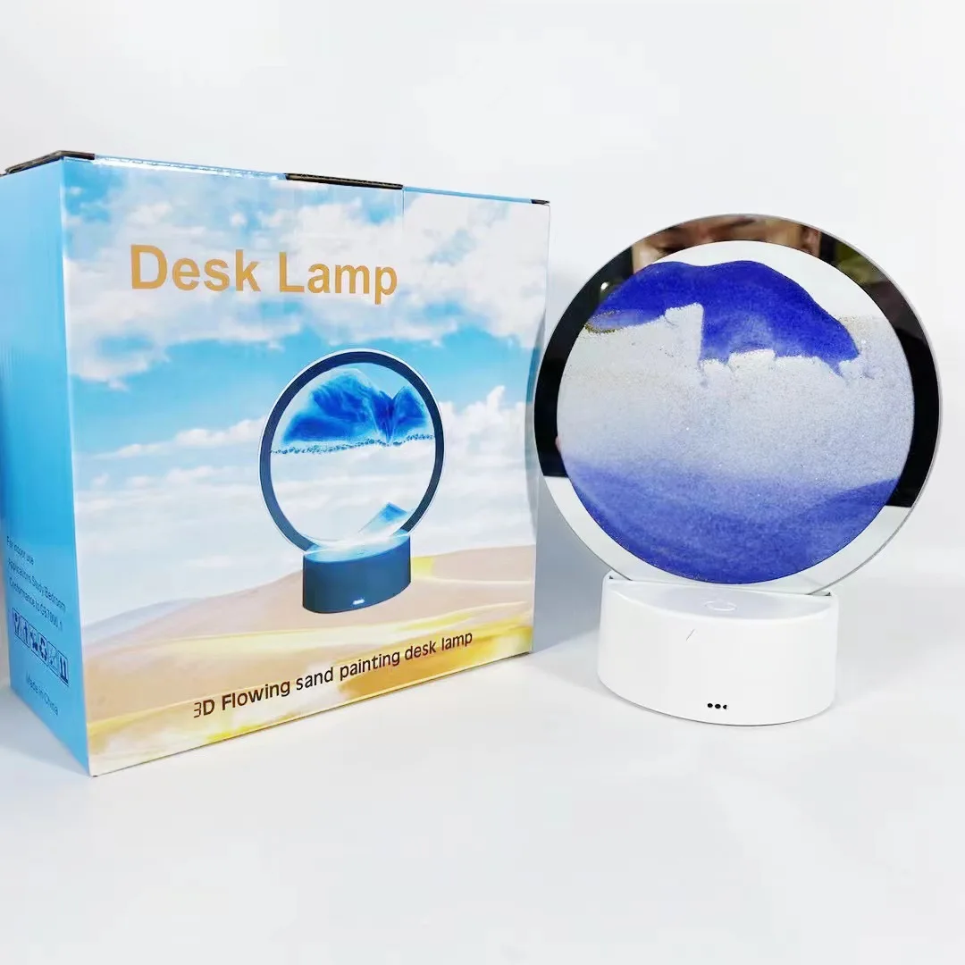 Moving Sand Art Lamp with Battery powered Dynamic 3D Quick Sand Lamp Home Decor Hourglass Quicksand Painting Table Lamp