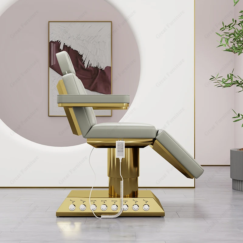 Modern salon furniture grey beauty spa bed 4 motors electric massage table gold base professional spa bed for sales