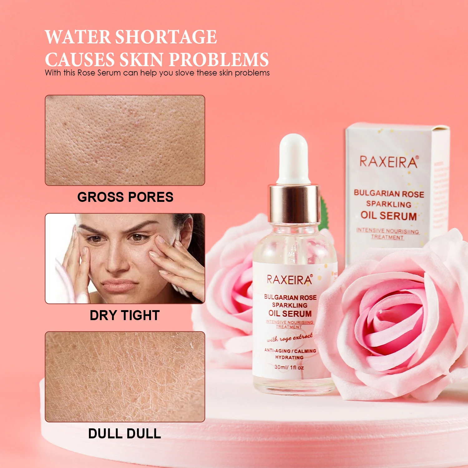 Hot Sale Skin Care Organic 30ml Bulgarian Rose Oil Anti Wrinkle Nourishing Hydrating Rose Oil Serum