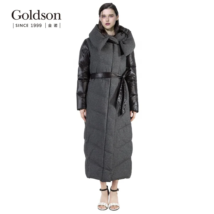 Ladies belt long down parka yarn dyed fabric fashion women winter down jacket