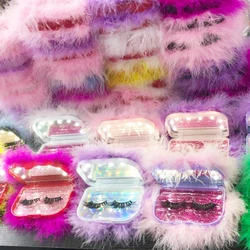 2020 New Style Private Label Custom pill bottle case medicine bottle led light feather mirror lashes case 3d mink lashes
