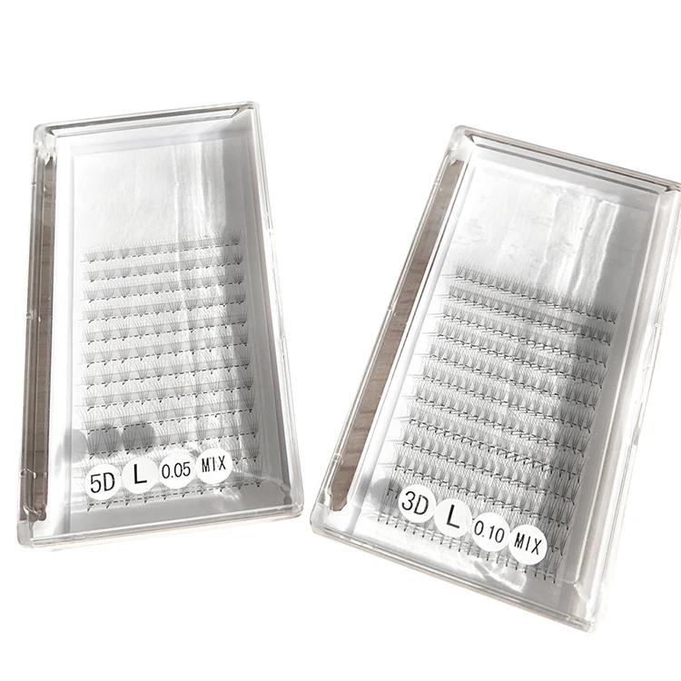 
High Quality Hot Seller 3D And 5D L Curl 0.03 And 0.05 Premade Fan Eyelashes Customized Trays Cards Accept Individual Lashes 